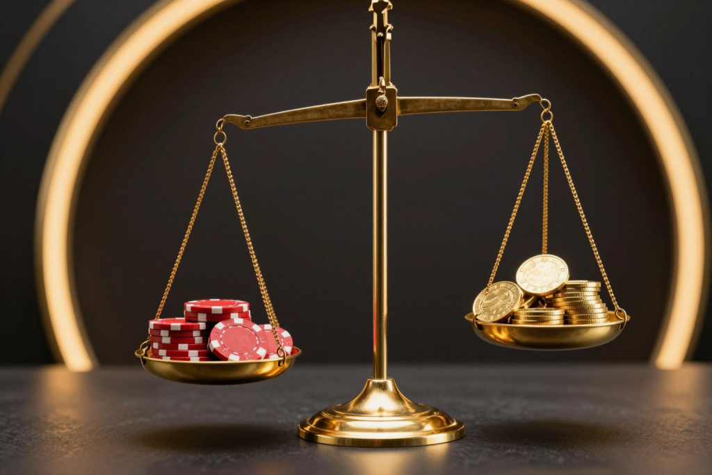 賭場優勢比較 - 天秤上的籌碼與金幣