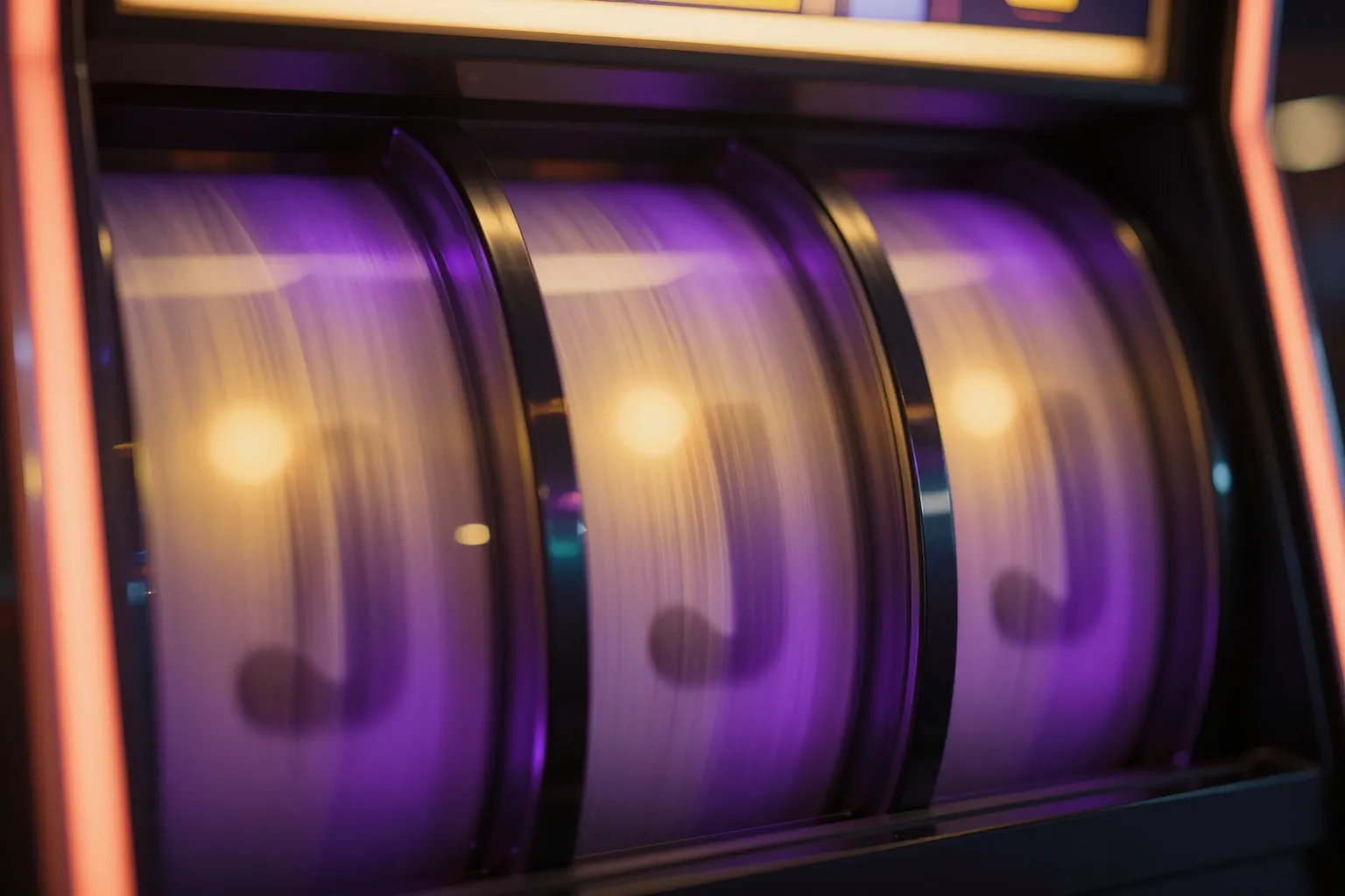 老虎機捲軸高速旋轉特寫:免費旋轉(Free Spins)進行中的畫面